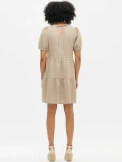 Pellavavaatteet|Mekot-Nanso SARASTUS lyhyt pellavamekko - Beige